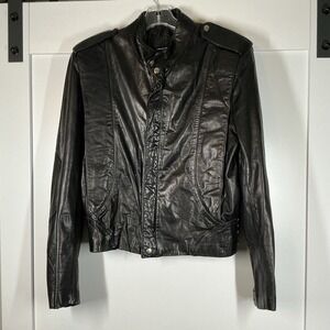 Men's Cosi Vintage Black Leather Jacket SZ 38 Soft‎ Elbow Patch Laced Sides Moto